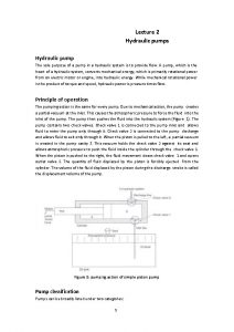 Lecture 2 Hydraulic pumps Hydraulic pump The sole