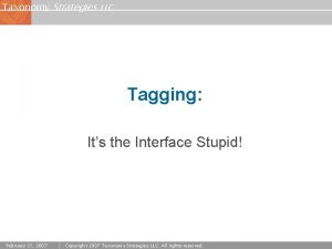 Taxonomy Strategies LLC Tagging Its the Interface Stupid