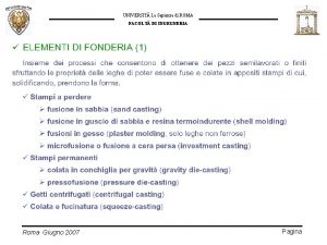 UNIVERSIT La Sapienza di ROMA FACOLT DI INGEGNERIA