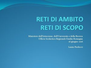 RETI DI AMBITO RETI DI SCOPO Ministero dellIstruzione