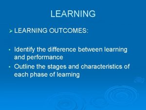 LEARNING LEARNING OUTCOMES Identify the difference between learning