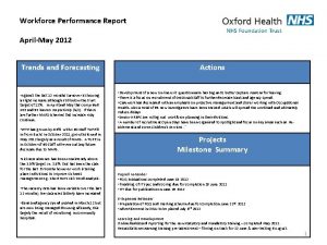 Workforce Performance Report AprilMay 2012 Trends and Forecasting