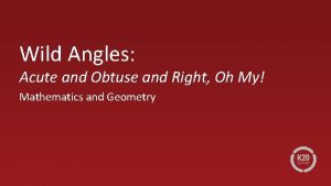 Wild Angles Acute and Obtuse and Right Oh