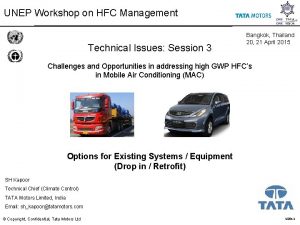 UNEP Workshop on HFC Management Technical Issues Session