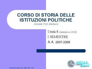 CORSO DI STORIA DELLE ISTITUZIONI POLITICHE Docente Prof