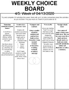 WEEKLY CHOICE BOARD 45 Week of 04132020 Try