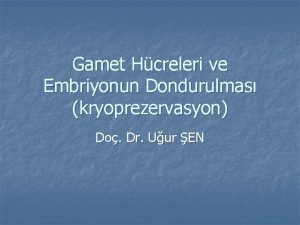 Gamet Hcreleri ve Embriyonun Dondurulmas kryoprezervasyon Do Dr