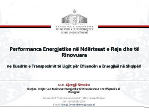 Performanca Energjetike n Ndrtesat e Reja dhe t