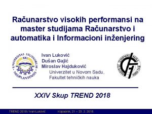 Raunarstvo visokih performansi na master studijama Raunarstvo i