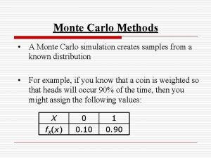 Monte Carlo Methods A Monte Carlo simulation creates