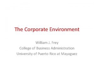 The Corporate Environment William J Frey College of
