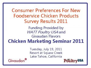 Consumer Preferences For New Foodservice Chicken Products Survey