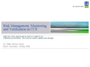 Risk Management Monitoring and Verification in CCS WBCSD