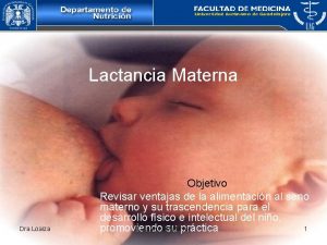Lactancia Materna Dra Loaiza Objetivo Revisar ventajas de