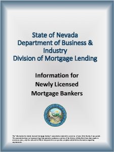 State of Nevada Department of Business Industry Division