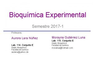 Bioqumica Experimental Semestre 2017 1 Profesores Aurora Lara