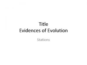 Title Evidences of Evolution Stations 1 Charles Darwin