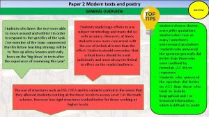 Paper 2 Modern texts and poetry GENERAL OVERVIEW