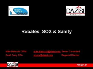 Rebates SOX Sanity Mike Baiocchi CPIM mike baiocchidazsi