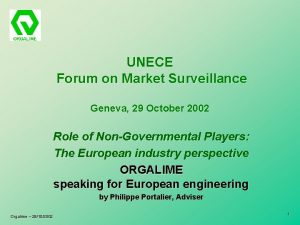 UNECE Forum on Market Surveillance Geneva 29 October