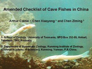 Amended Checklist of Cave Fishes in China Arthur