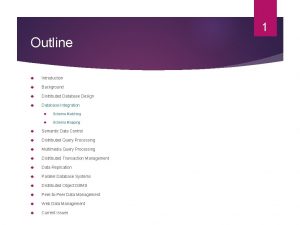 1 Outline Introduction Background Distributed Database Design Database