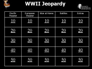 WWII Jeopardy Pacific Theater European Theater War at