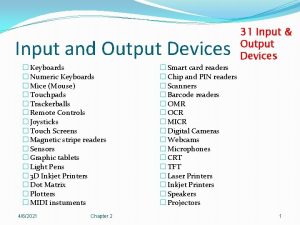 Input and Output Devices Keyboards Numeric Keyboards Mice