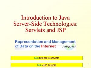 Introduction to Java ServerSide Technologies Servlets and JSP