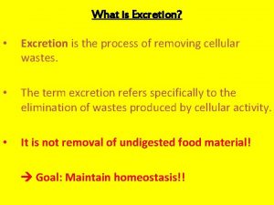 What is Excretion Excretion is the process of