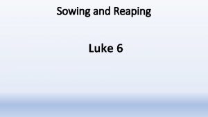 Sowing and Reaping Luke 6 Sowing and Reaping