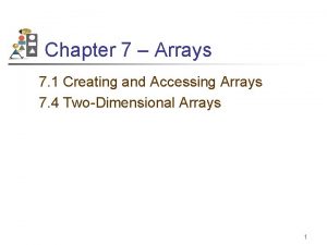 Chapter 7 Arrays 7 1 Creating and Accessing