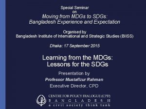 Special Seminar on Moving from MDGs to SDGs