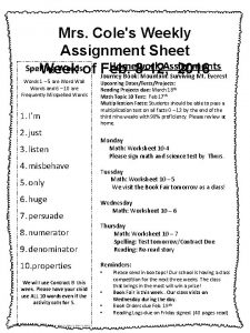Weekly homework assignment sheet