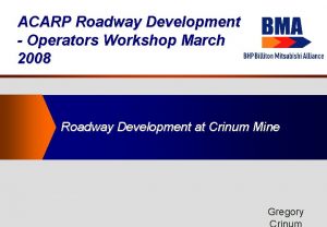 ACARP Roadway Development Operators Workshop March 2008 Roadway
