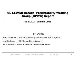 US CLIVAR Decadal Predictability Working Group DPWG Report