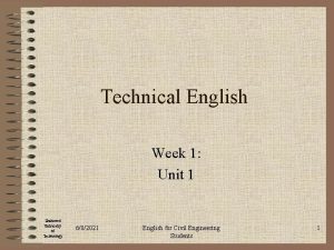 Technical English Week 1 Unit 1 Shahrood University