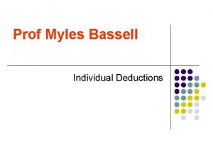 Prof Myles Bassell Individual Deductions Learning objectives 1