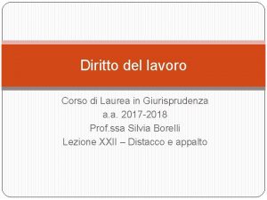 Diritto del lavoro Corso di Laurea in Giurisprudenza