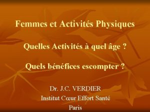 Femmes et Activits Physiques Quelles Activits quel ge