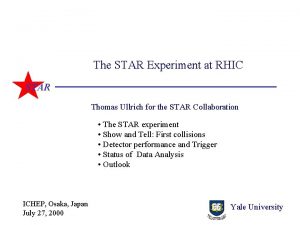 The STAR Experiment at RHIC STAR Thomas Ullrich