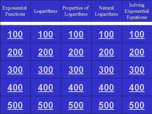 Exponential Functions Logarithms Properties of Logarithms Natural Logarithms