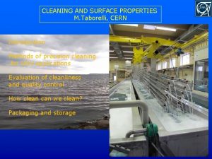 CLEANING AND SURFACE PROPERTIES M Taborelli CERN Introduction