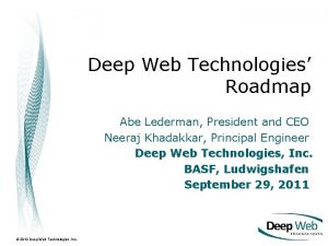 Deep Web Technologies Roadmap Abe Lederman President and
