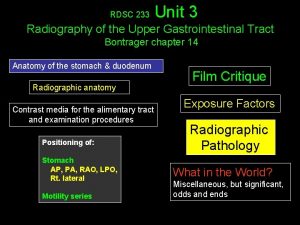 RDSC 233 Unit 3 Radiography of the Upper