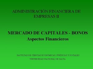 ADMINISTRACIN FINANCIERA DE EMPRESAS II MERCADO DE CAPITALES