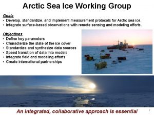 Arctic Sea Ice Working Group Goals Develop standardize