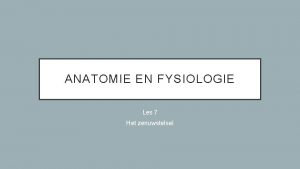 ANATOMIE EN FYSIOLOGIE Les 7 Het zenuwstelsel ZENUWEN