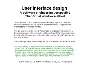 User interface design A software engineering perspective The