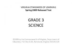 VIRGINIA STANDARDS OF LEARNING Spring 2009 Released Test